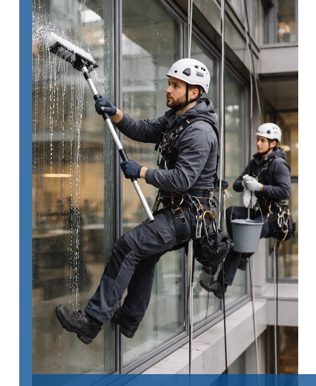 Профессиональная мойка витражей промышленными альпинистами в Угличе