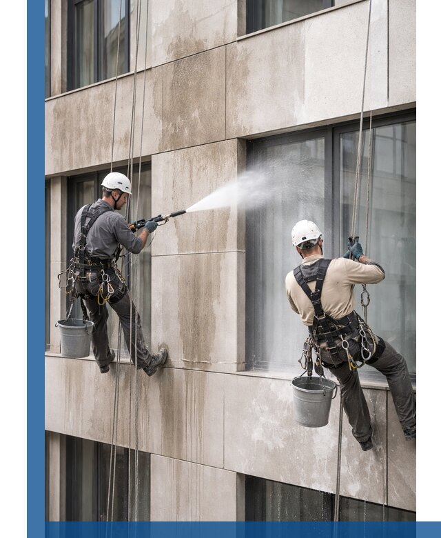 Послестроительная мойка фасада промышленным альпинизмом в Угличе