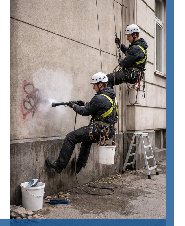 Удаление граффити с фасада в Угличе от 4689 р. | ВЫСОТНИК-Глч