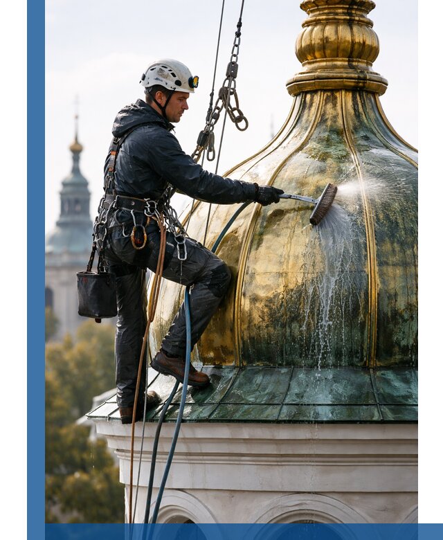Профессиональная мойка куполов и шпилей высотными альпинистами в Угличе