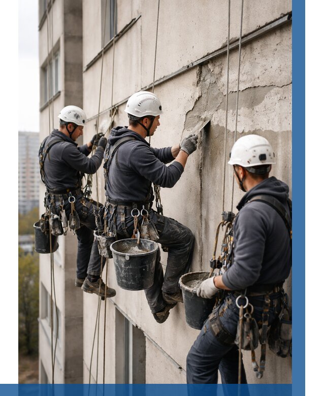 Ремонт бетонных элементов фасада в Угличе от 2605 р. | ВЫСОТНИК-Глч