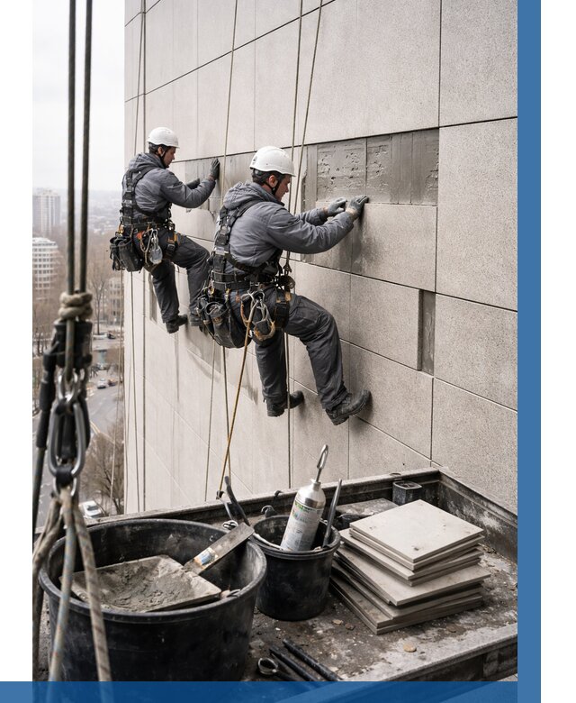 Ремонт фасада из керамогранита в Угличе от 2605 р. | ВЫСОТНИК-Глч