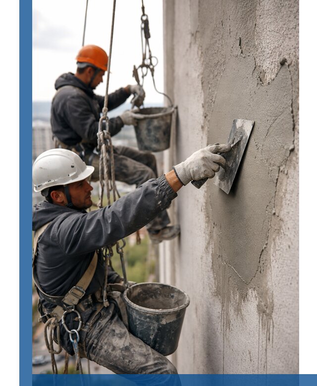 Штукатурка фасада на высоте в Угличе профессиональные работы