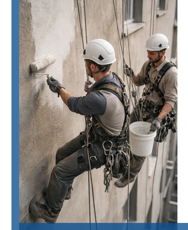 Грунтовка фасада на высоте в Угличе промышленными альпинистами