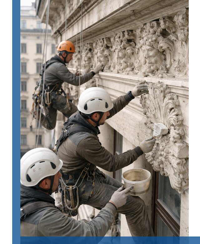 Реставрация фасадной лепнины с высотными работами в Угличе