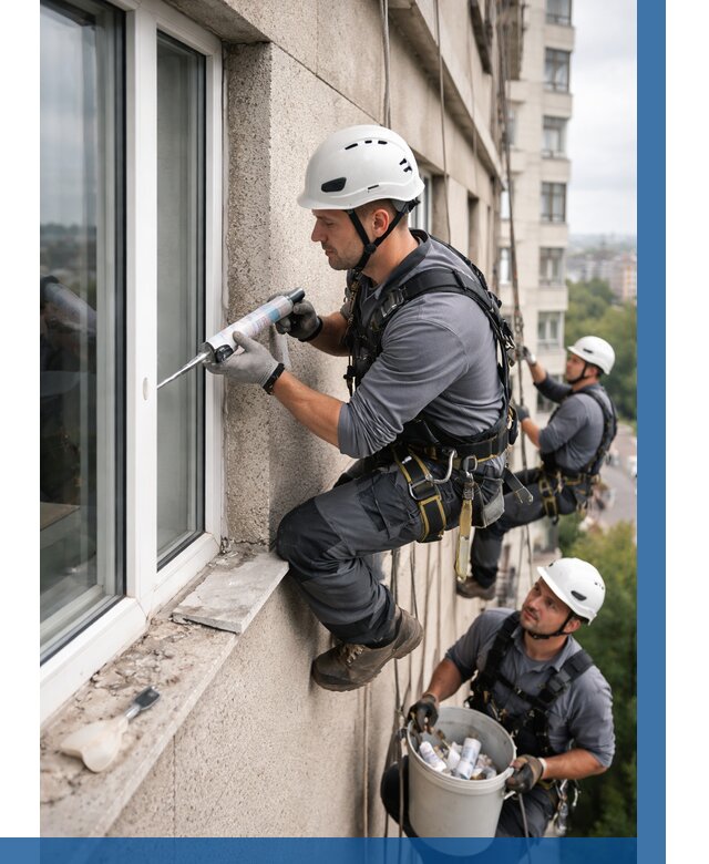 Герметизация оконных швов снаружи в Угличе от 1563 р. | ВЫСОТНИК-Глч