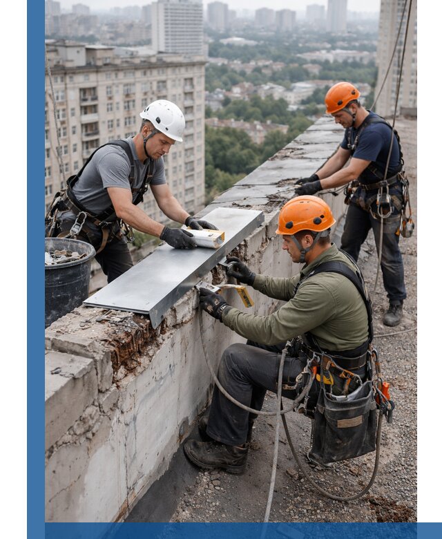 Ремонт парапета на кровле в Угличе, высотные работы с гарантией