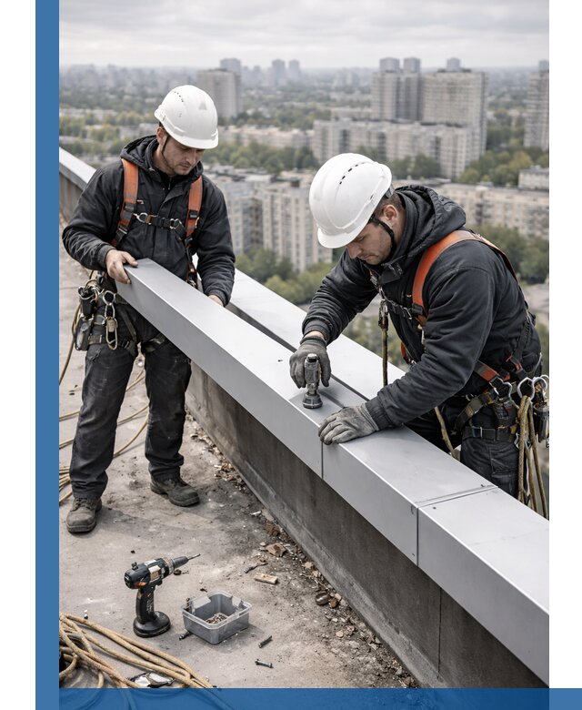 Монтаж парапетных крышек и ограждений кровли в Угличе