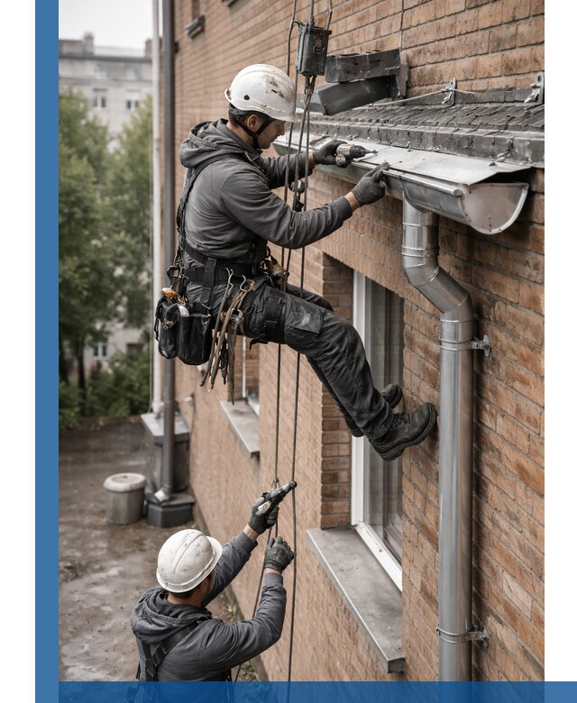 Монтаж водосточной системы на здании в Угличе под ключ