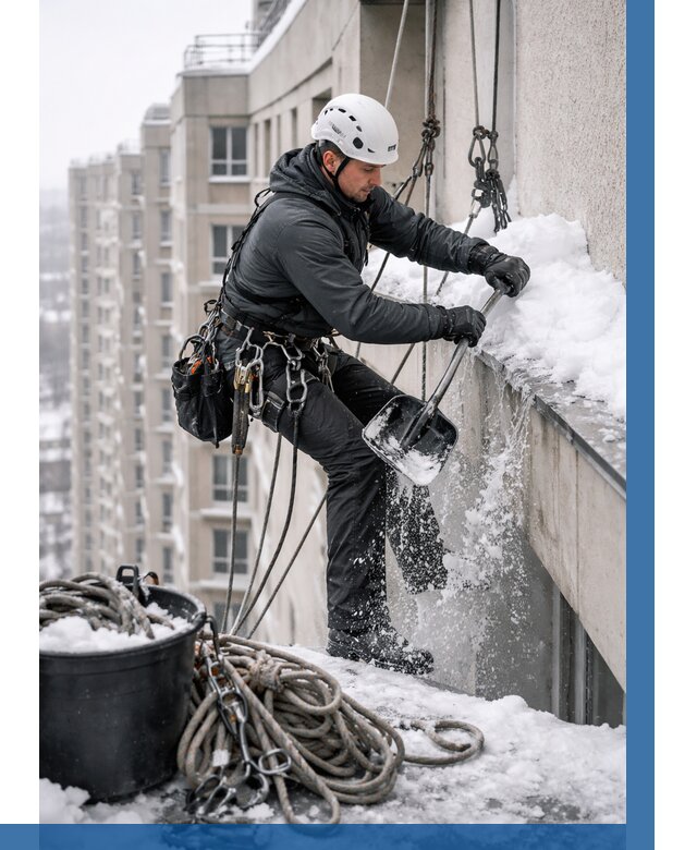 Очистка карнизов от снега в Угличе от 313 р. | ВЫСОТНИК-Глч