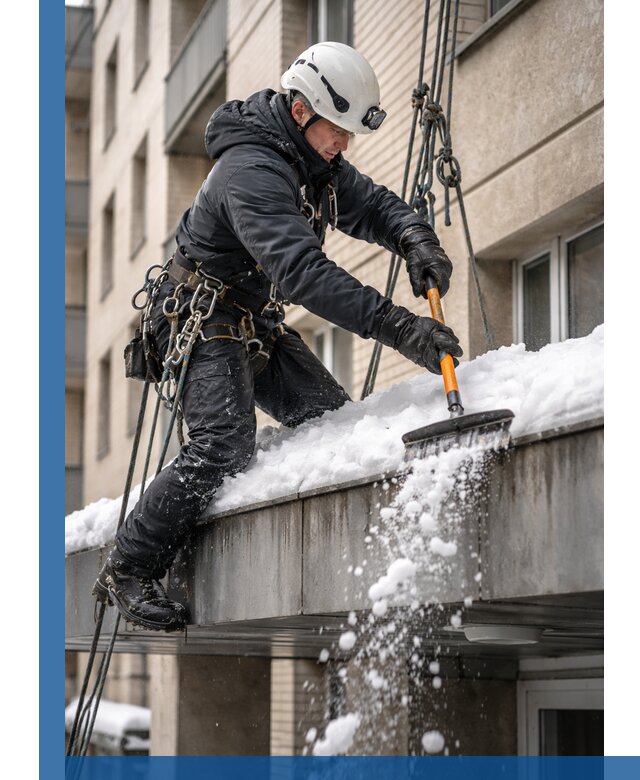 Очистка козырьков от снега в Угличе круглогодично безопасно