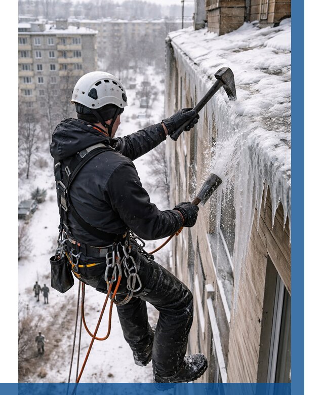 Сбивание сосулек с крыши в Угличе по цене от 4689 р. | ВЫСОТНИК-Глч