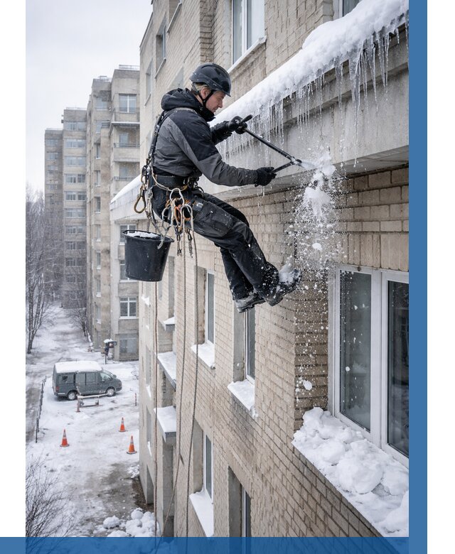 Удаление наледи с карнизов в Угличе от 365 р. | ВЫСОТНИК-Глч