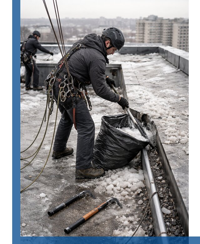 Аварийная очистка кровли в Угличе от промальпинистов