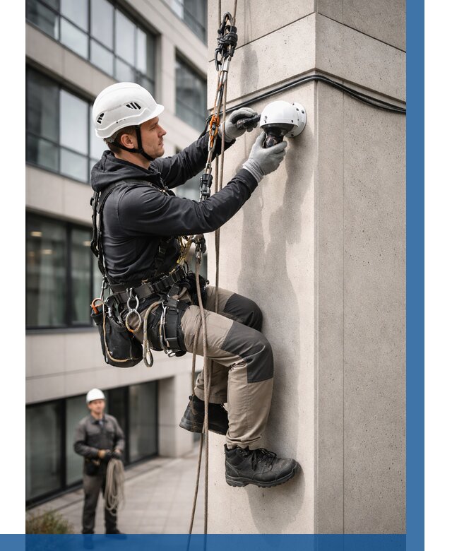 Монтаж камер видеонаблюдения на фасаде в Угличе от 8857 р.-ВЫСОТНИК-Глч