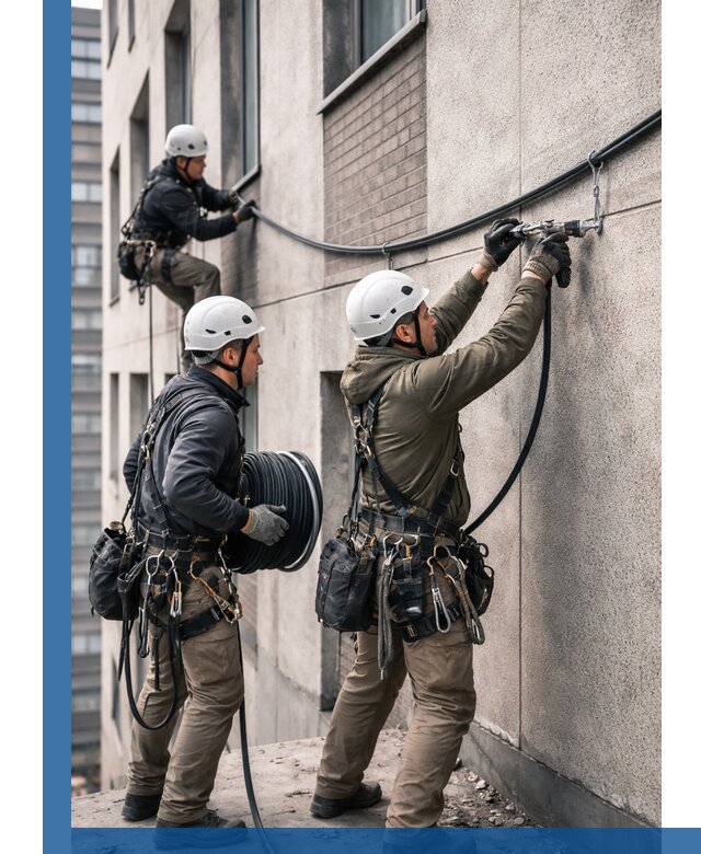 Прокладка кабеля по фасаду в Угличе, профессиональный монтаж