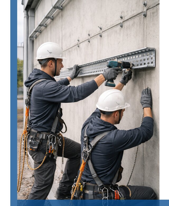 Монтаж кабельных лотков на фасаде зданий в Угличе с гарантией