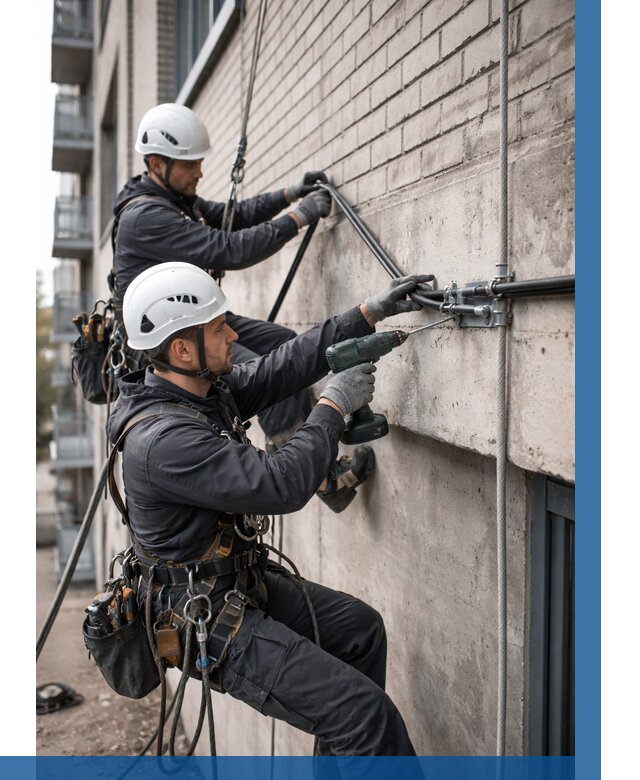 Крепление кабеля на фасаде в Угличе от 365 р. | ВЫСОТНИК-Глч