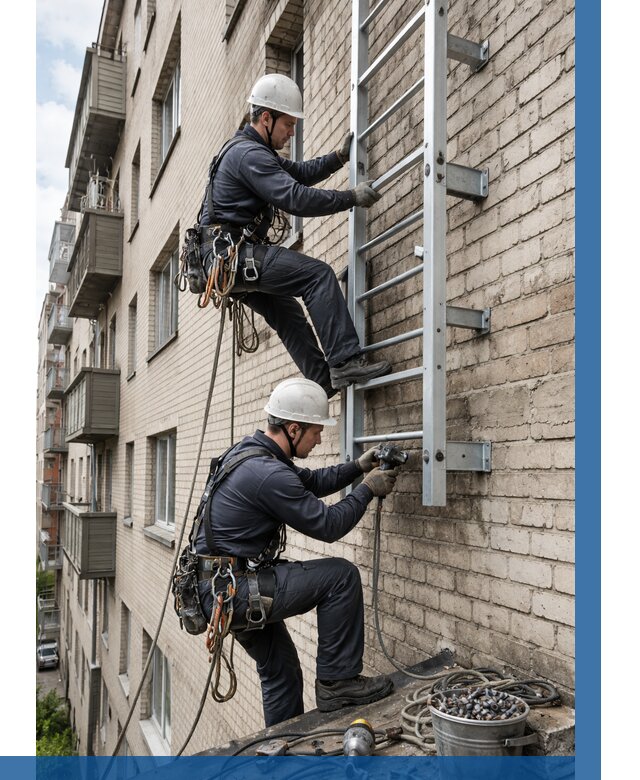 Монтаж пожарной лестницы в Угличе от 26050 р заказать у ВЫСОТНИК-Глч