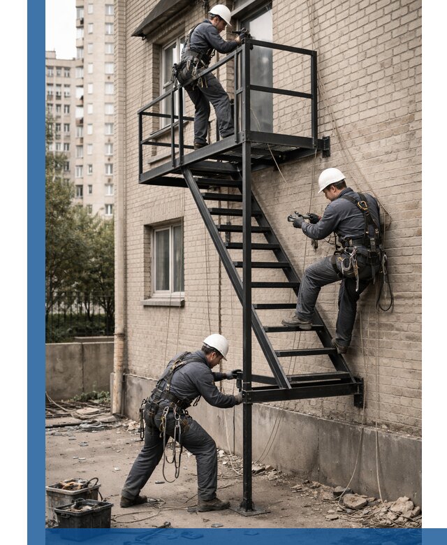 Монтаж пожарной лестницы в Угличе, установка и крепление