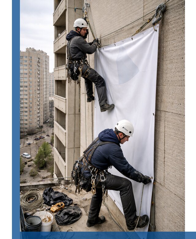 Профессиональный монтаж баннеров на фасаде в Угличе