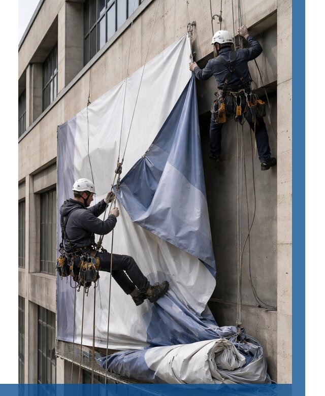 Демонтаж баннеров с фасада в Угличе от 4689 р. | ВЫСОТНИК-Глч