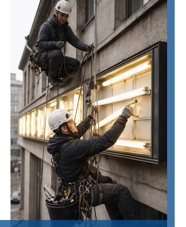 Замена ламп в вывеске в Угличе под ключ от 3647 р. | ВЫСОТНИК-Глч