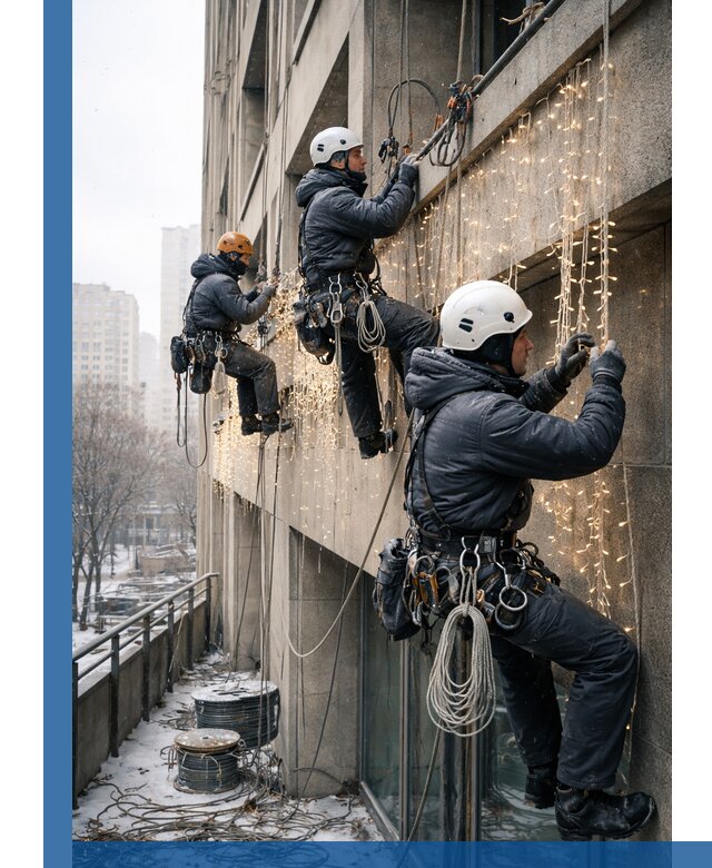 Монтаж новогодней иллюминации и украшение фасадов в Угличе