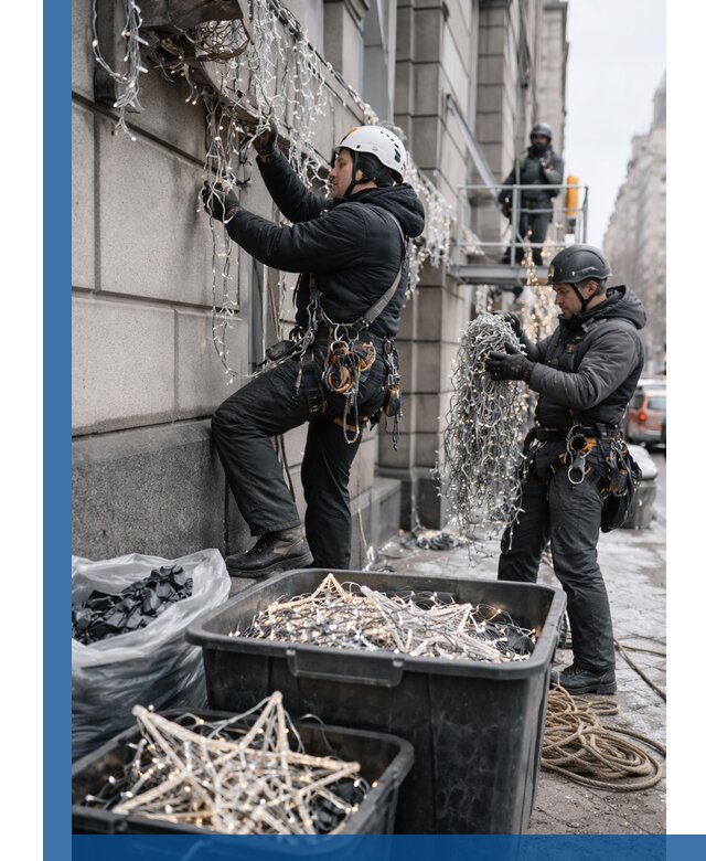 Демонтаж новогоднего оформления и гирлянд в Угличе