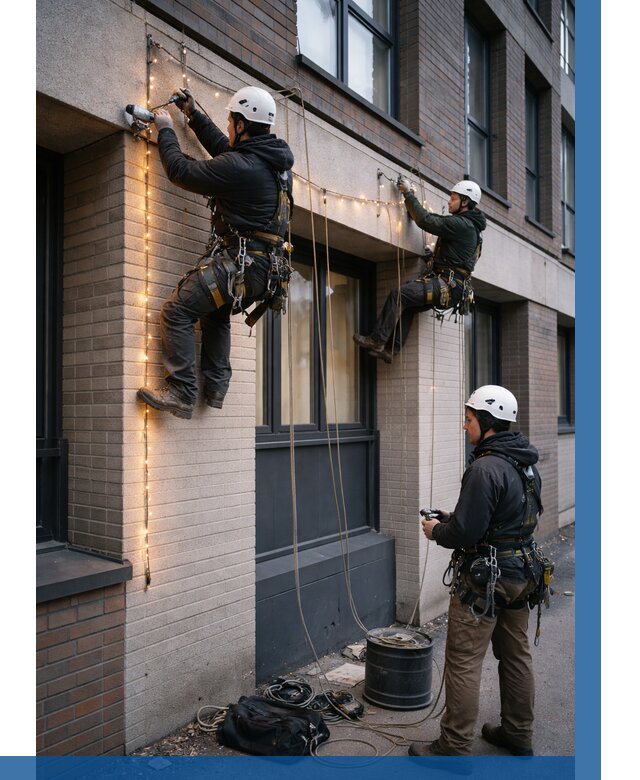 Монтаж гирлянд на фасаде в Угличе от 3647 р. | ВЫСОТНИК-Глч