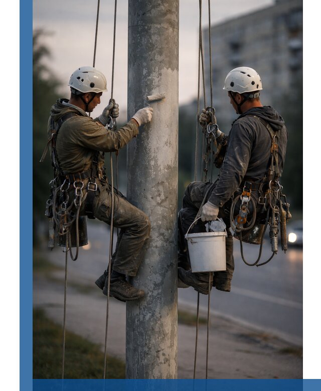Покраска опор освещения и антикоррозийная защита в Угличе