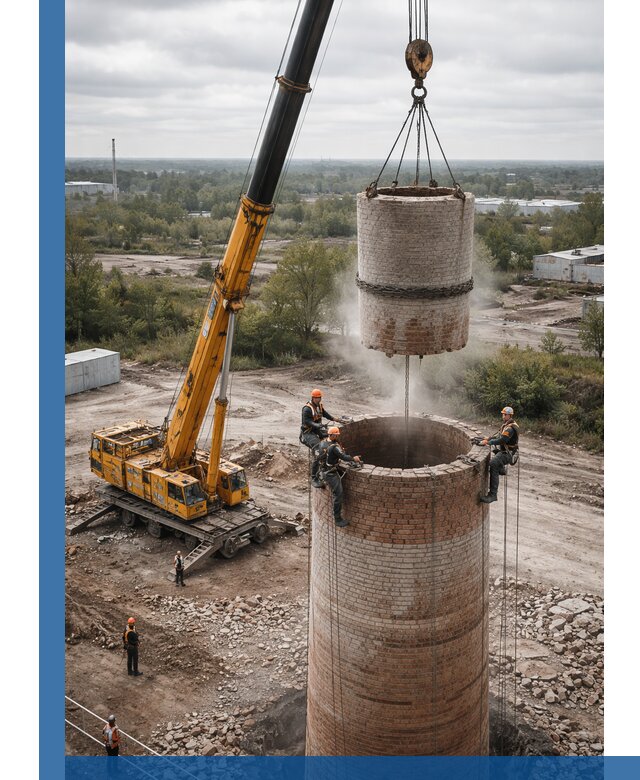 Демонтаж дымовой трубы в Угличе с гарантиями безопасности