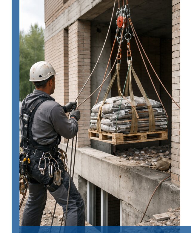 Подъем материалов на этаж веревками в Угличе оперативно