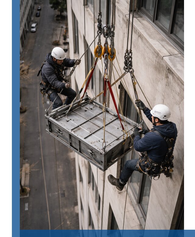 Спуск и подъем грузов по фасаду в Угличе для зданий