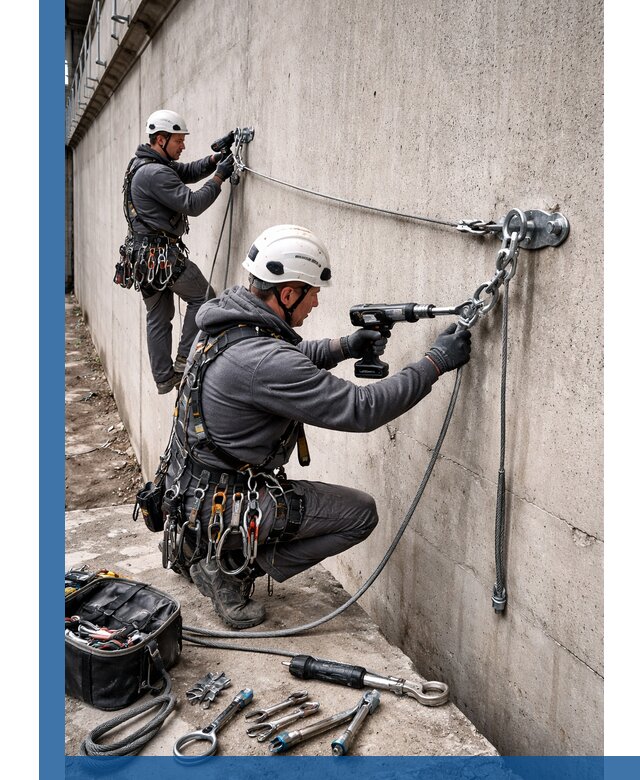 Монтаж анкерных линий высотной безопасности в Угличе