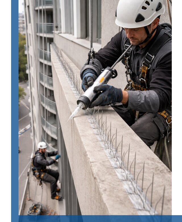 Установка шипов от птиц на фасадах и кровлях в Угличе